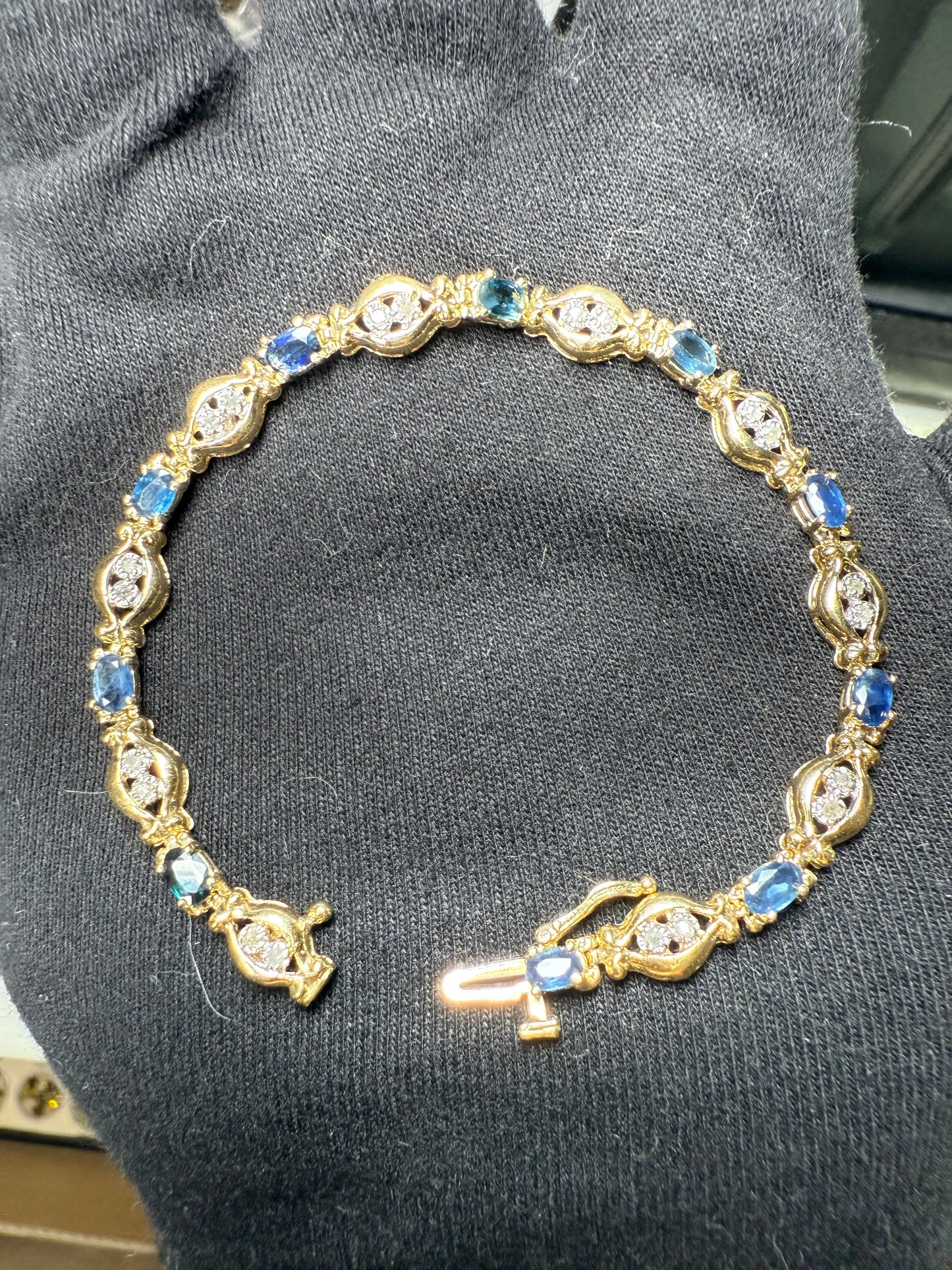Natural Sapphire & Diamond 14k Yellow Gold Tennis Bracelet | 7.25”