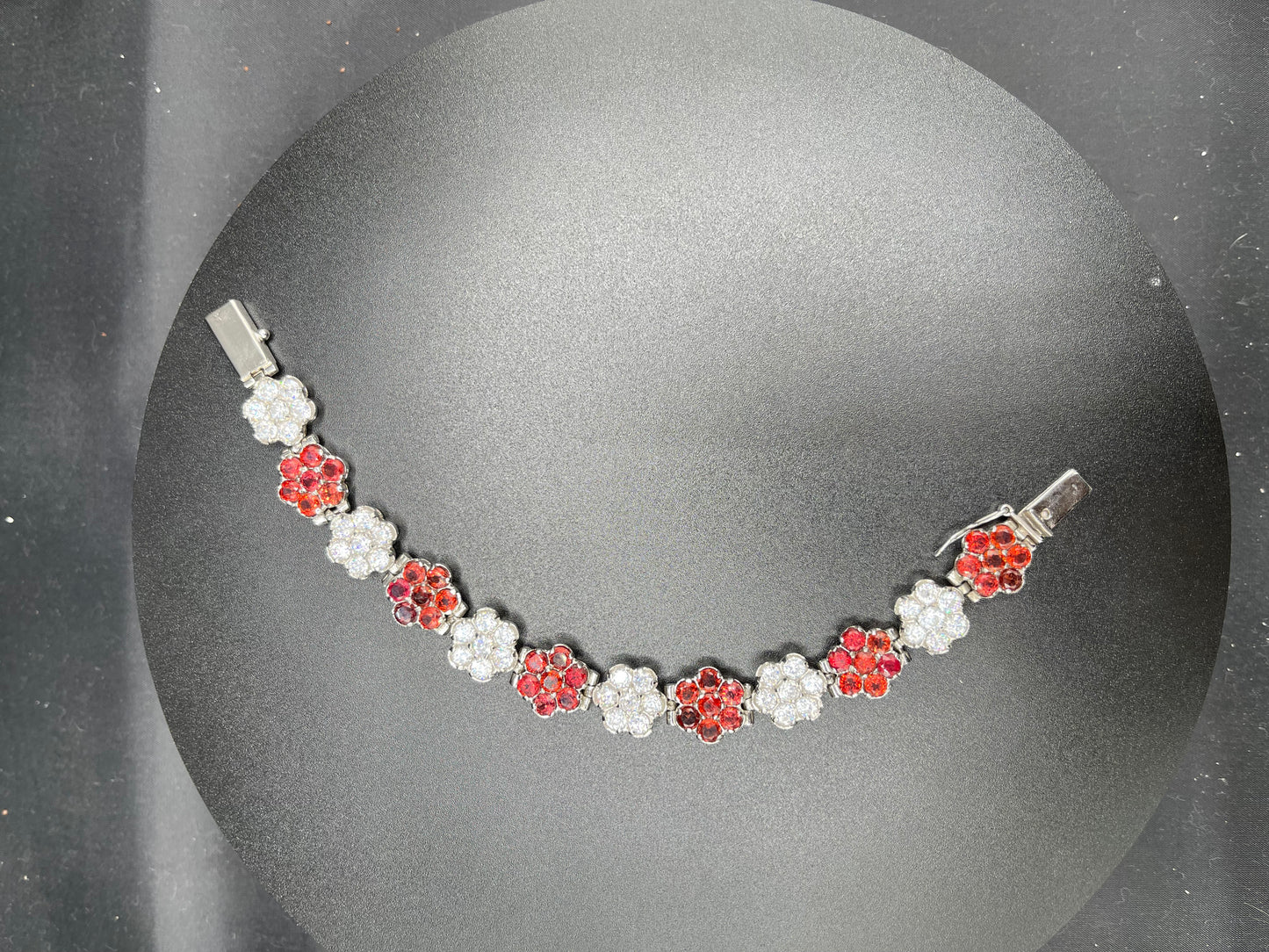 Natural Garnet & Cubic Zirconia Sterling Silver Floral Bracelet