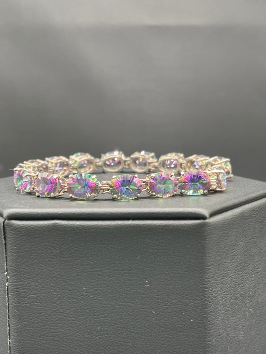 40 Carat Mystic Topaz Laser Cut Sterling Silver Bracelet