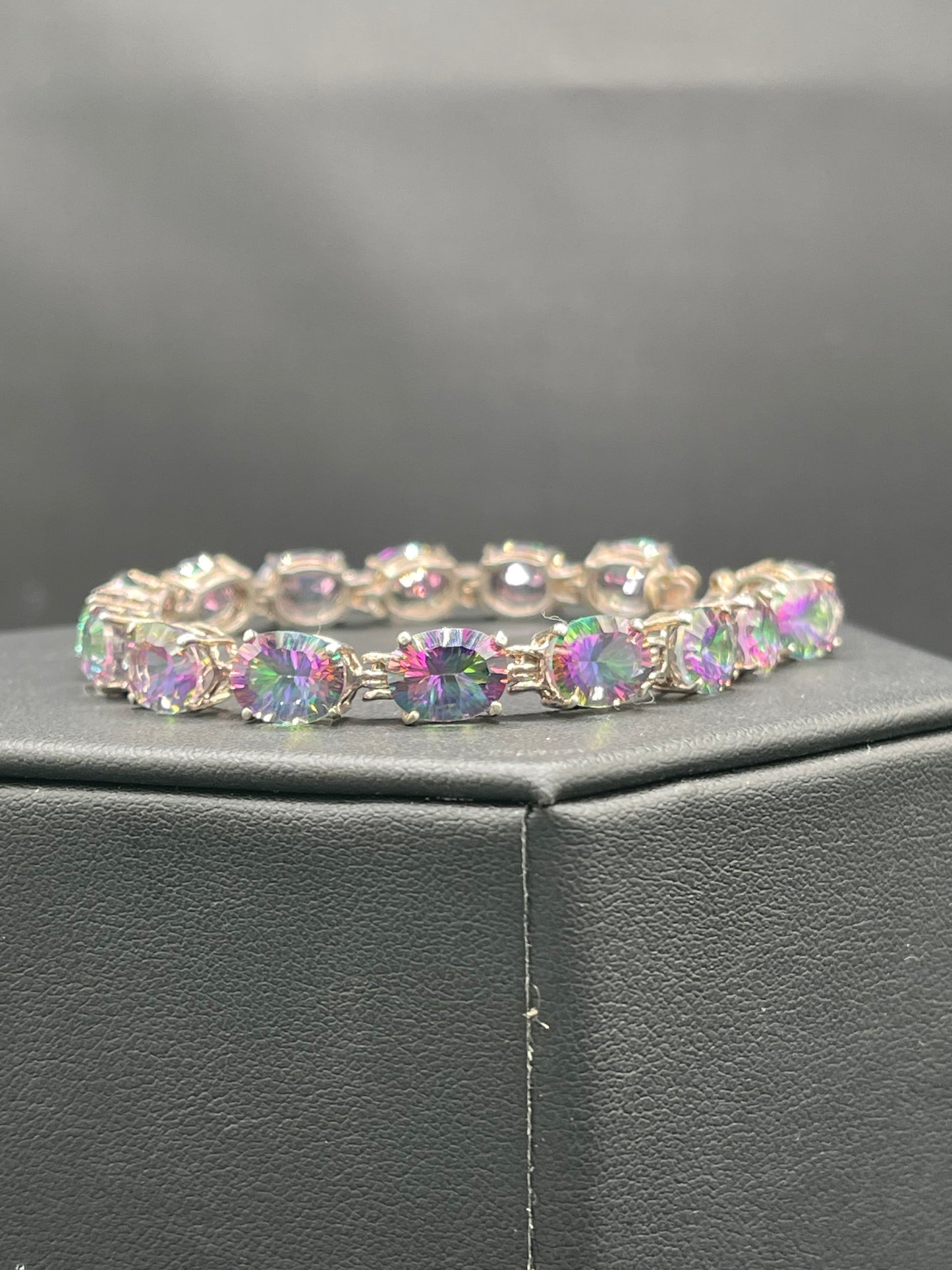 40 Carat Mystic Topaz Laser Cut Sterling Silver Bracelet