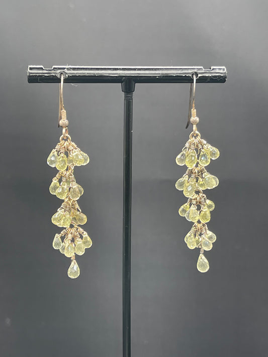 Natural Ouro Verde Quartz Briolette Sterling Silver Wire Wrapped Dangle Earrings