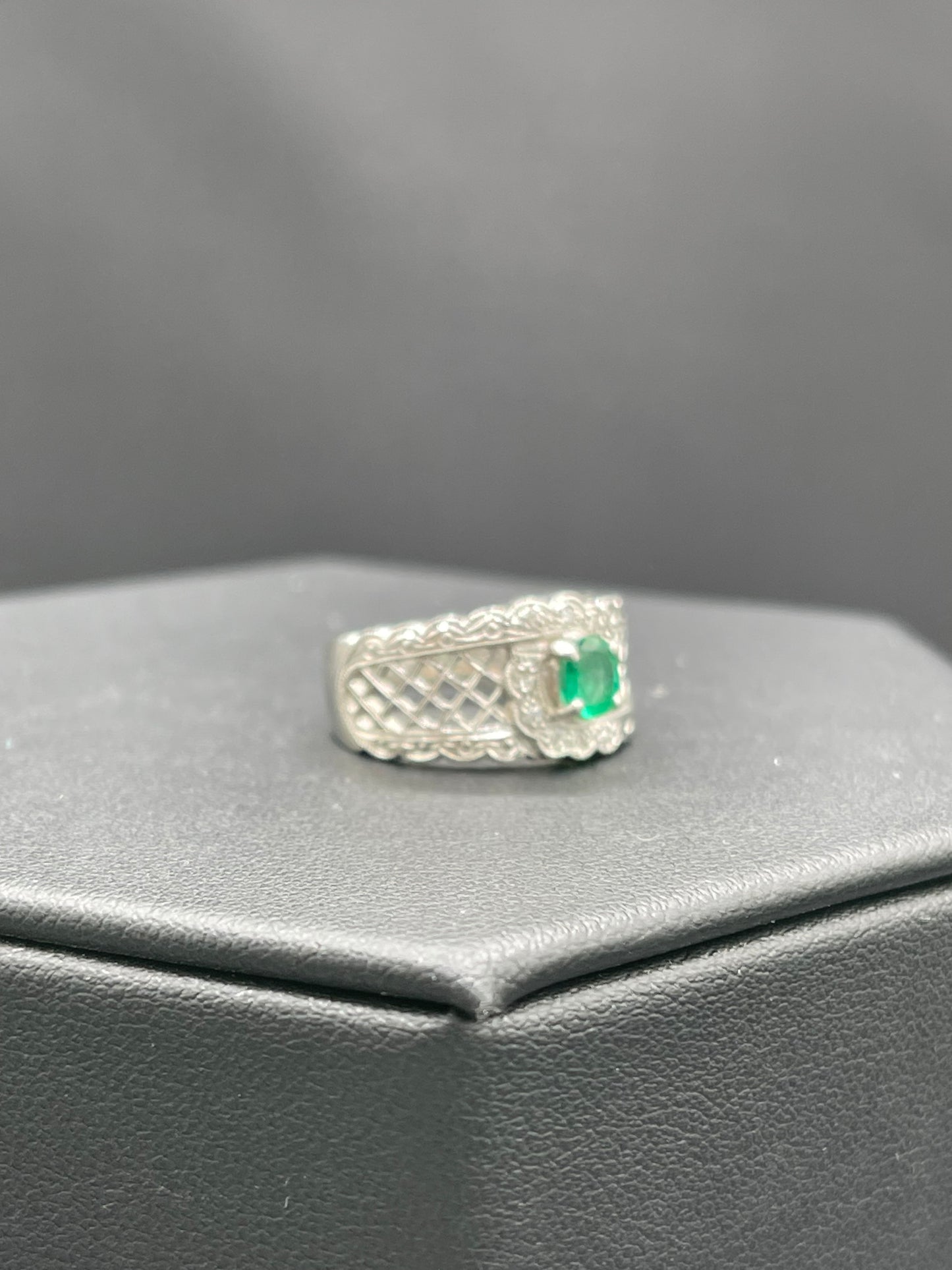 Natural Colombian Emerald & Diamond Platinum Ring (Size 6)