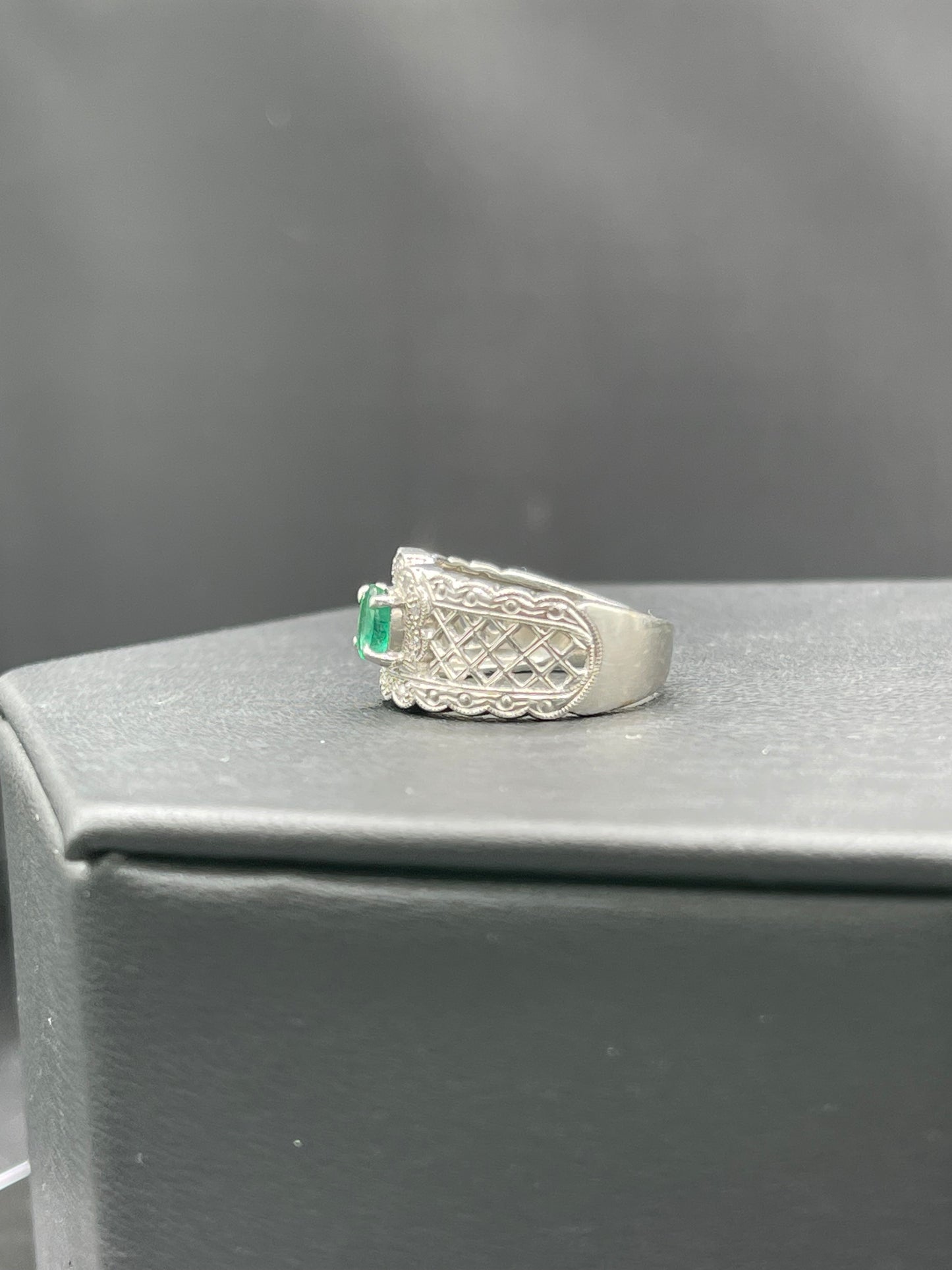 Natural Colombian Emerald & Diamond Platinum Ring (Size 6)