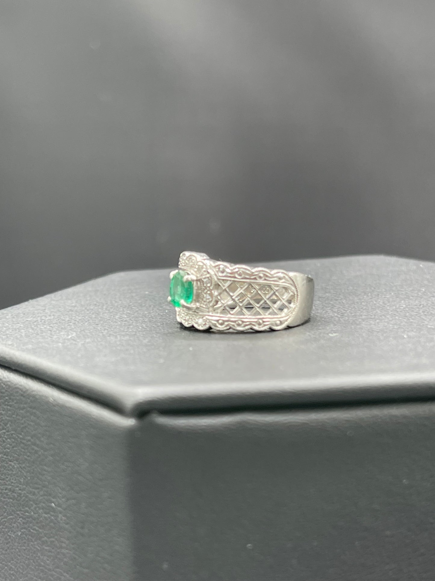 Natural Colombian Emerald & Diamond Platinum Ring (Size 6)
