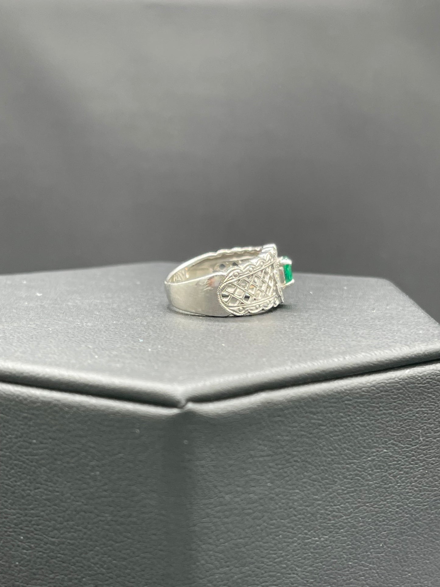Natural Colombian Emerald & Diamond Platinum Ring (Size 6)