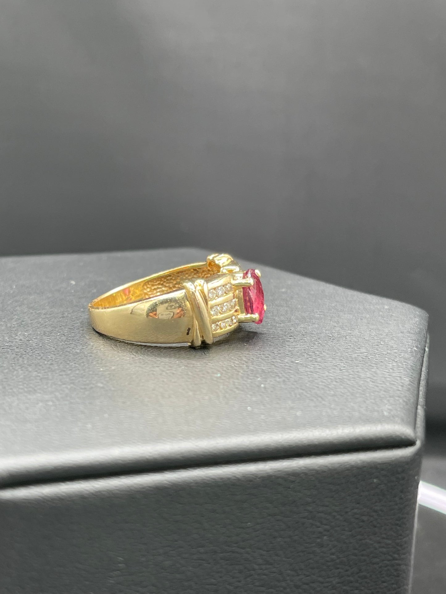 Natural Rubellite Tourmaline & Diamond 14k Yellow Gold Ring (Size 8.5)