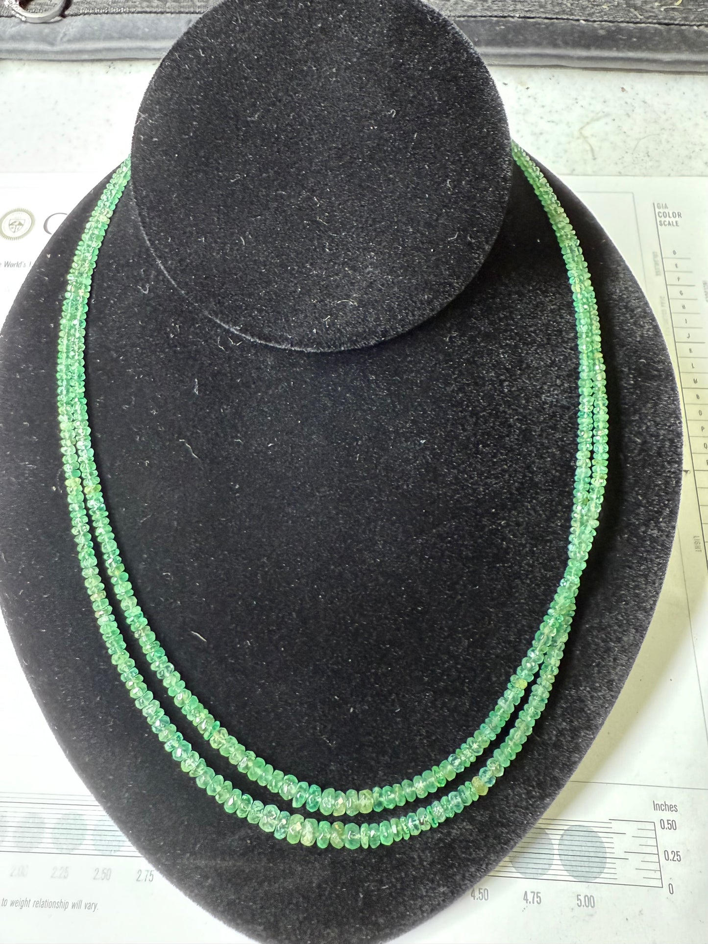 Natural Emerald Double-Strand Faceted Bead Necklace with 14K Gold Clasp | 19”