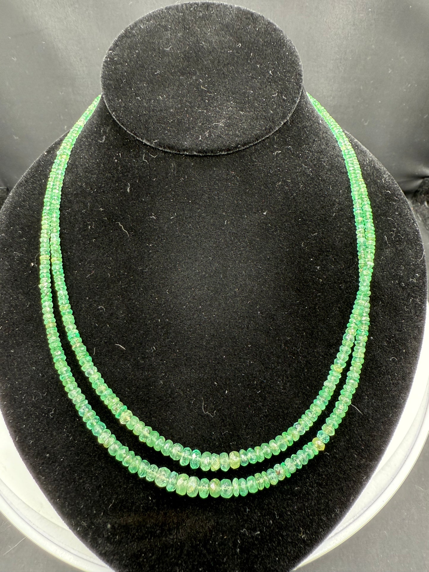 Natural Emerald Double-Strand Faceted Bead Necklace with 14K Gold Clasp | 19”