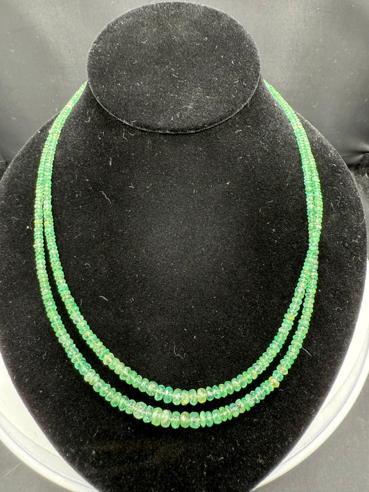 Natural Emerald Double-Strand Faceted Bead Necklace with 14K Gold Clasp | 19”