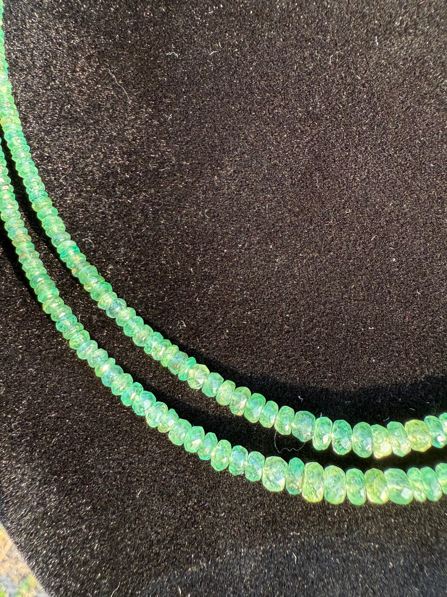 Natural Emerald Double-Strand Faceted Bead Necklace with 14K Gold Clasp | 19”