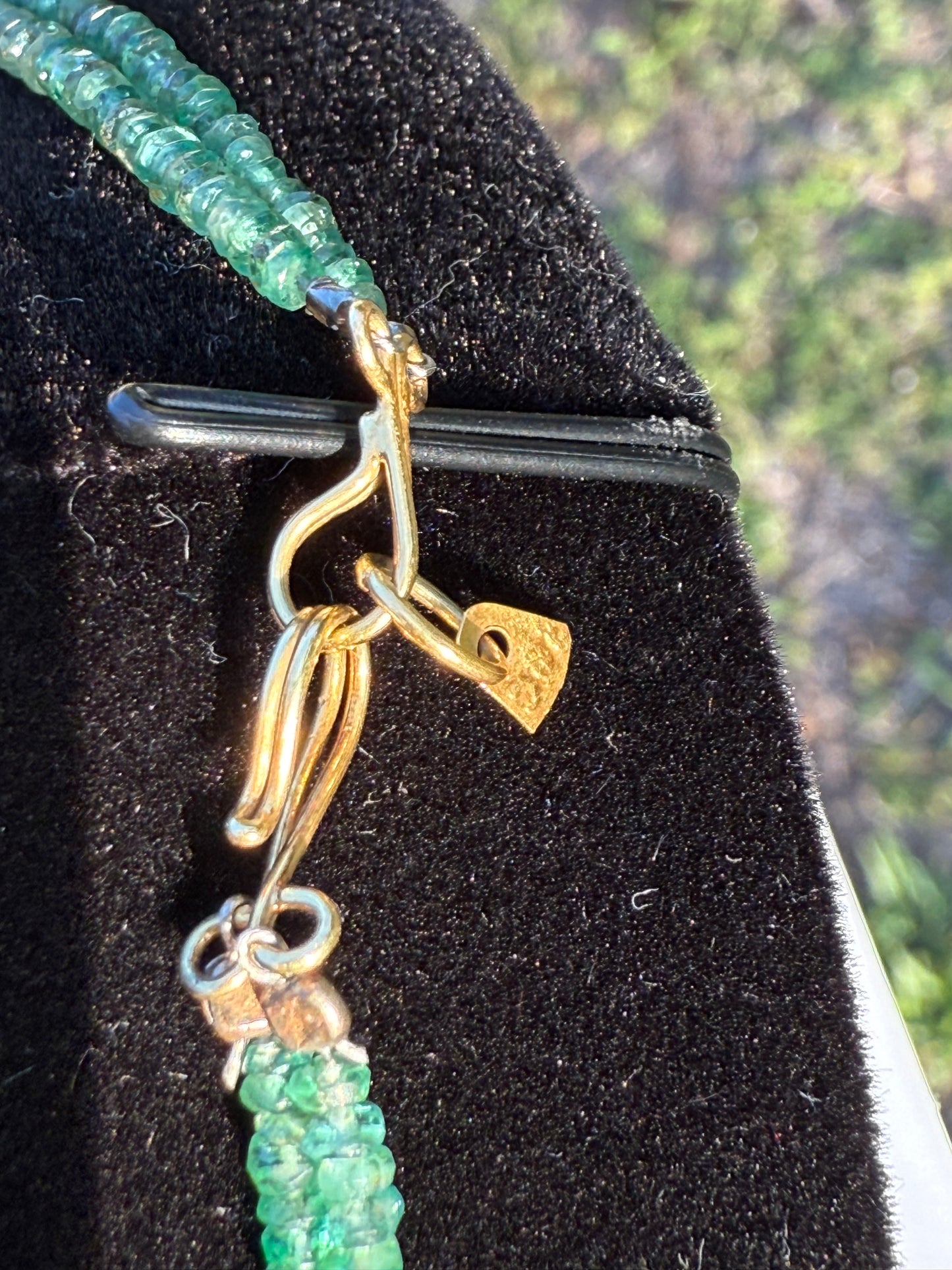 Natural Emerald Double-Strand Faceted Bead Necklace with 14K Gold Clasp | 19”