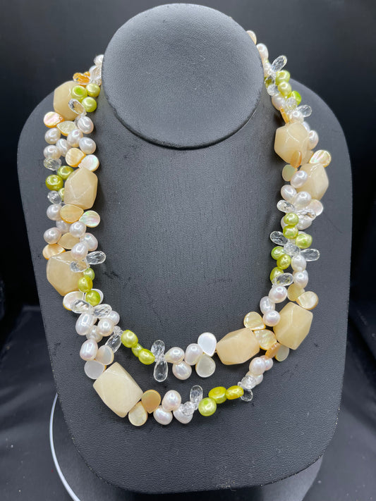 Natural Freshwater Pearl White Topaz Citrine Sterling Silver Beaded Necklace