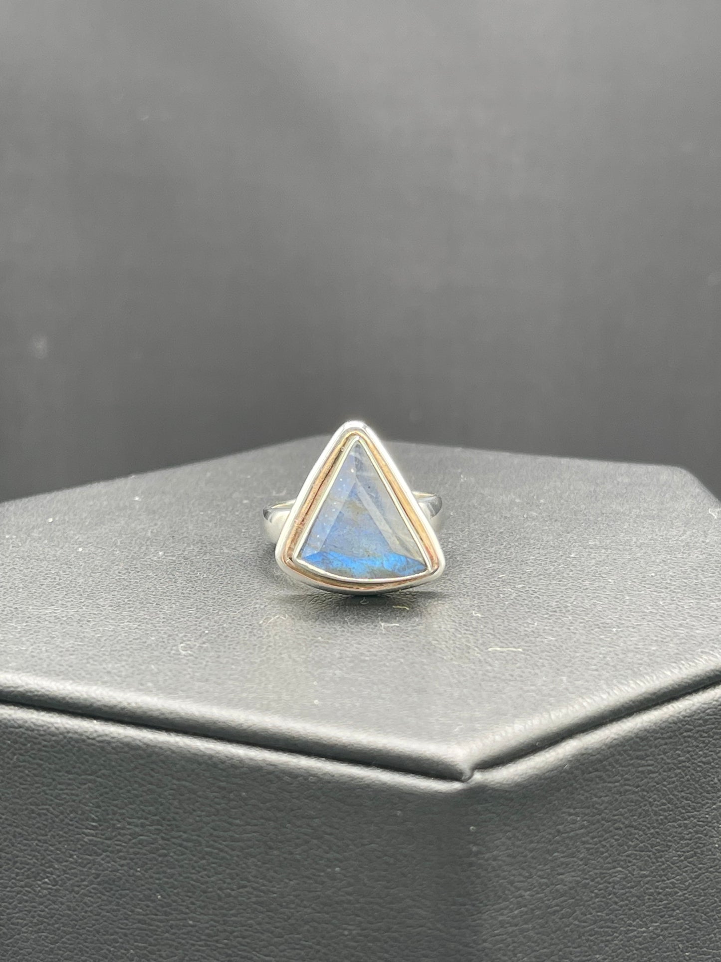 Natural Labradorite Trillion Cut Sterling Silver Ring (Size 8)