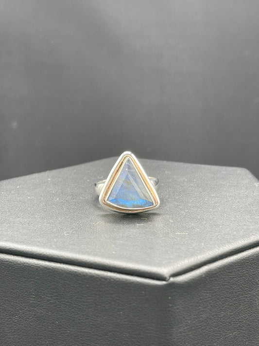 Natural Labradorite Trillion Cut Sterling Silver Ring (Size 8)
