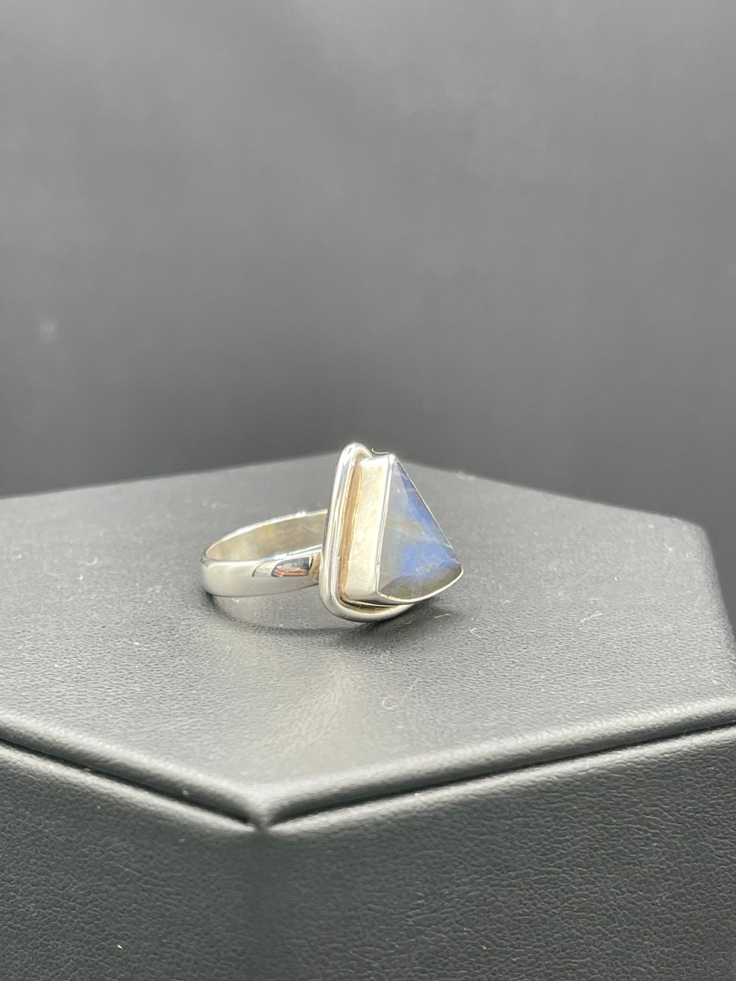 Natural Labradorite Trillion Cut Sterling Silver Ring (Size 8)