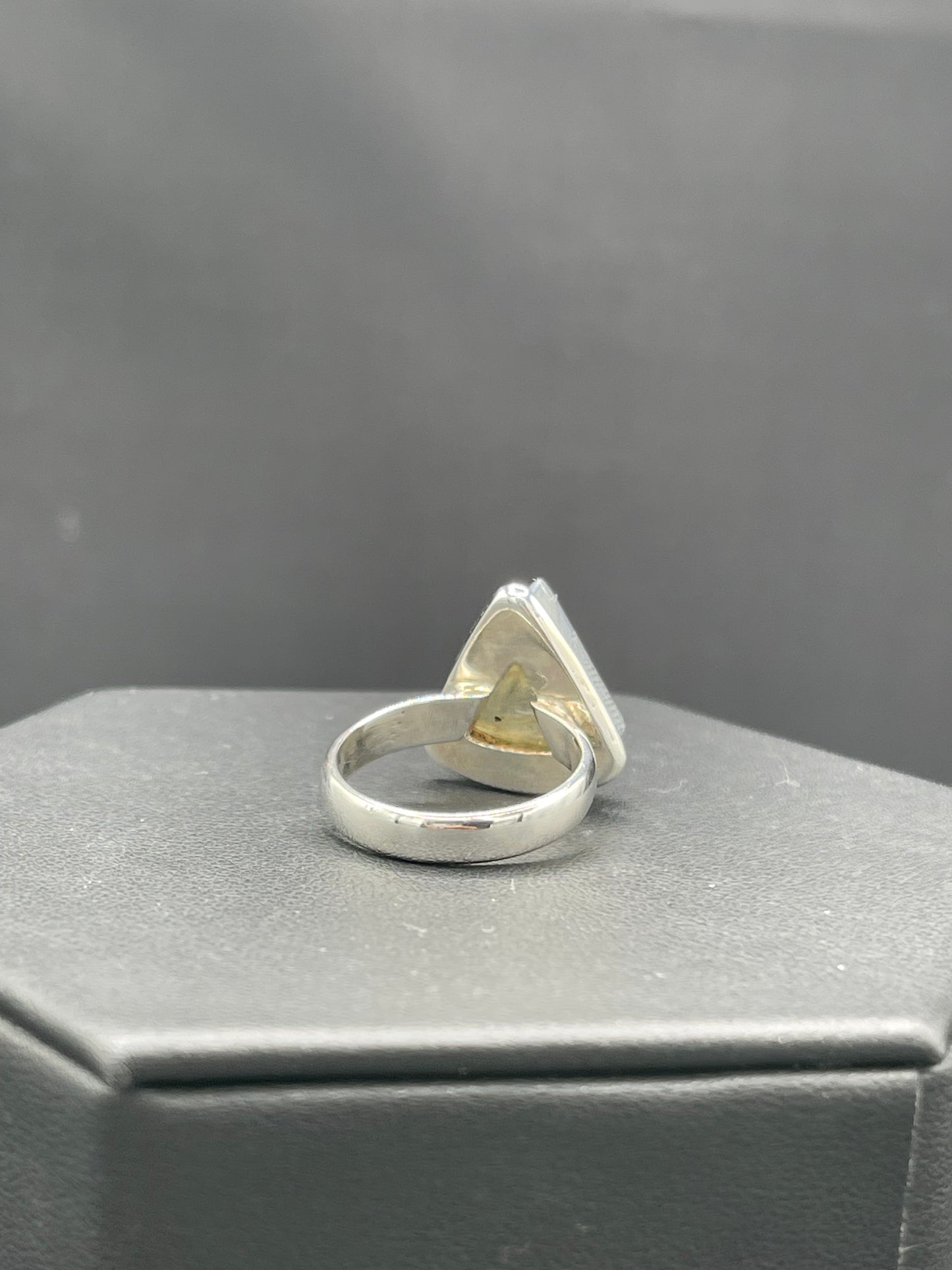 Natural Labradorite Trillion Cut Sterling Silver Ring (Size 8)