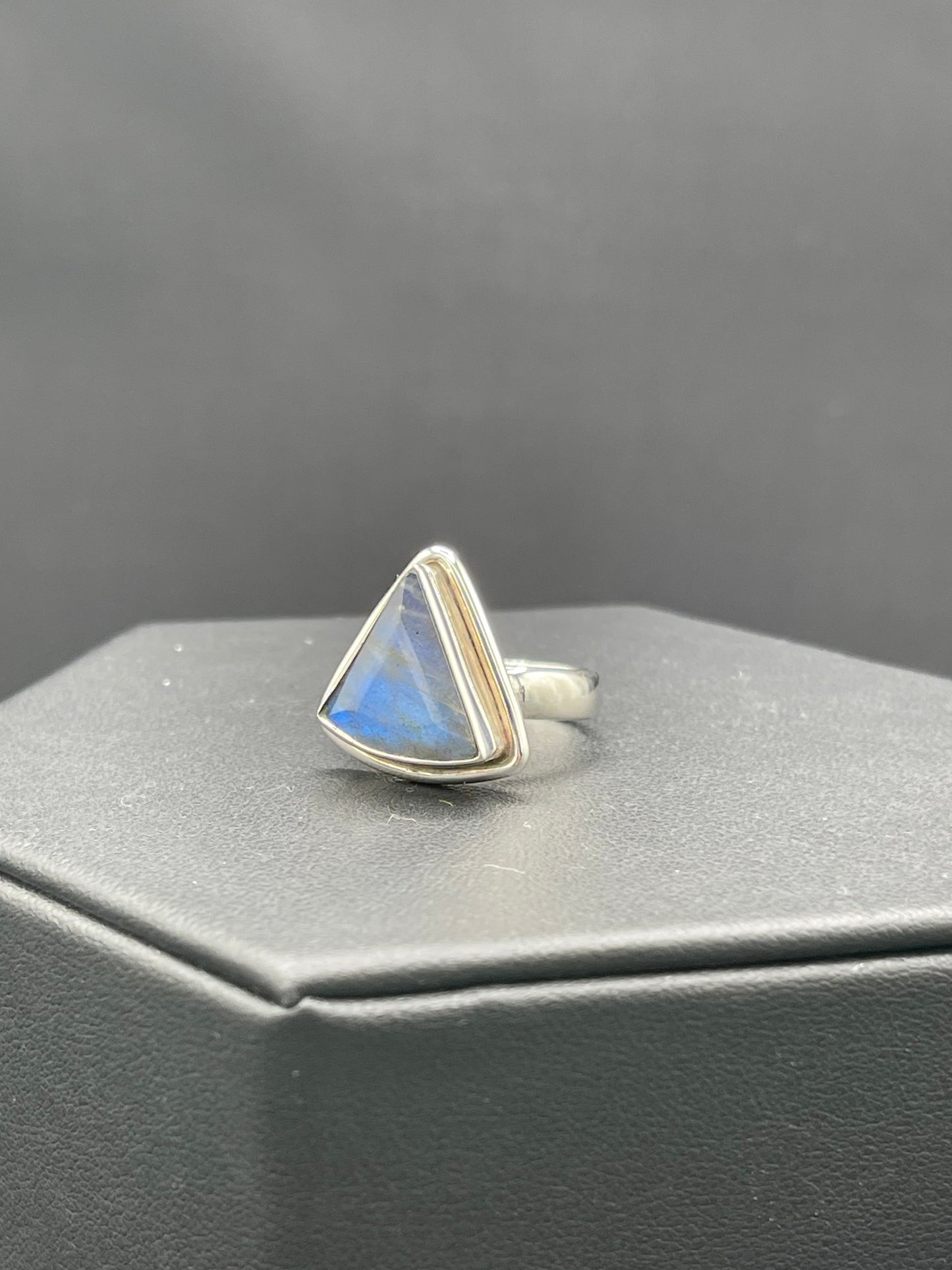 Natural Labradorite Trillion Cut Sterling Silver Ring (Size 8)
