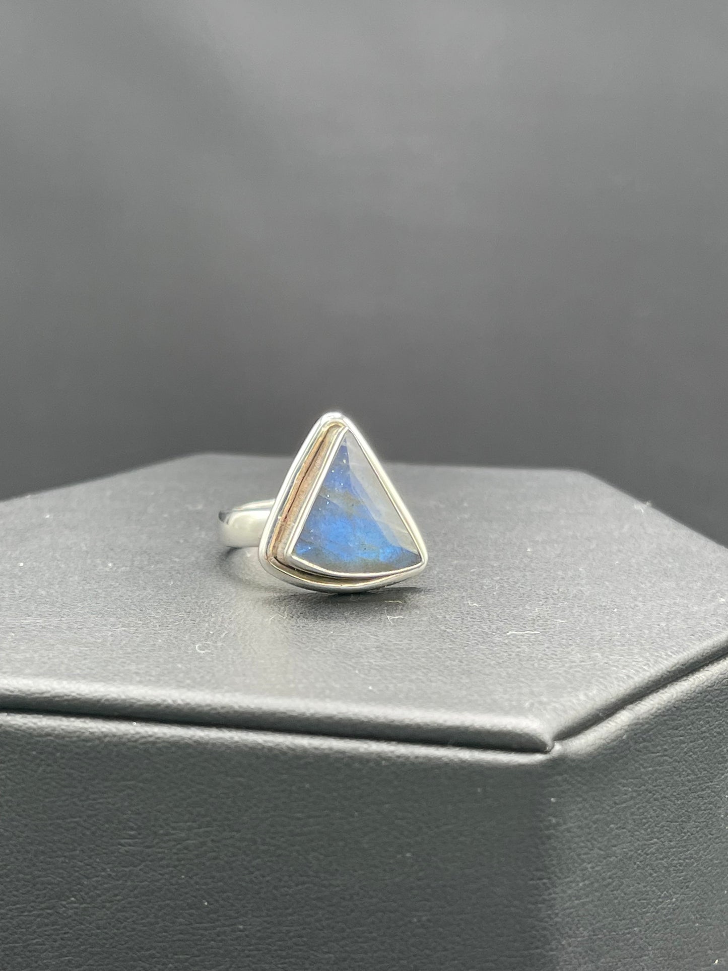 Natural Labradorite Trillion Cut Sterling Silver Ring (Size 8)