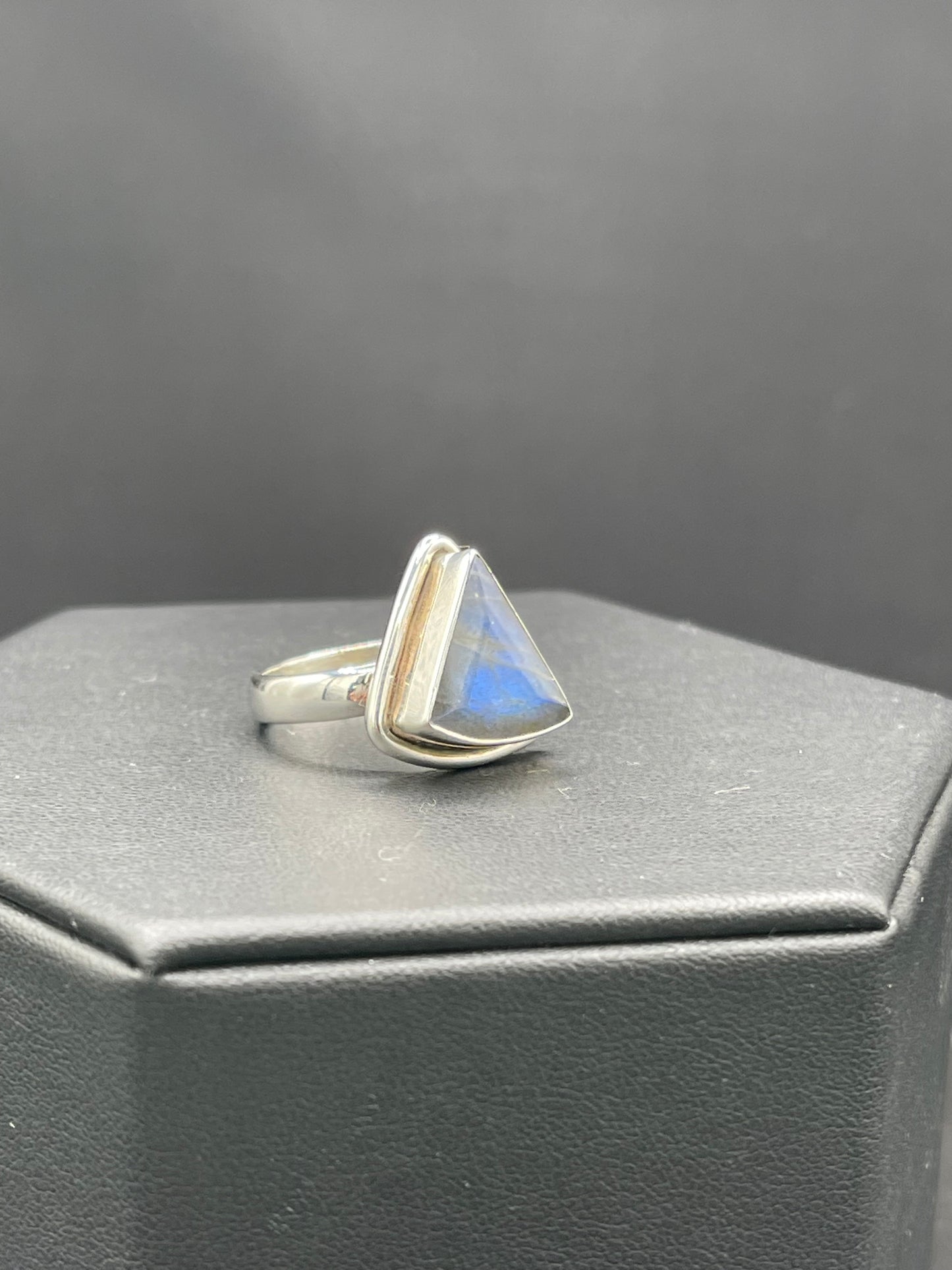 Natural Labradorite Trillion Cut Sterling Silver Ring (Size 8)