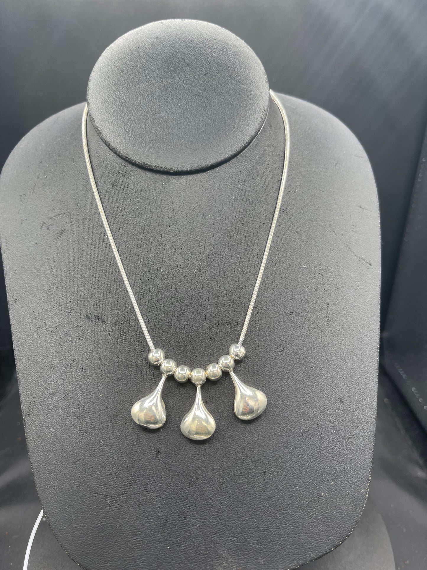 Solid Sterling Silver Tear Drop Adjustable Necklace & Dangle Earring Set