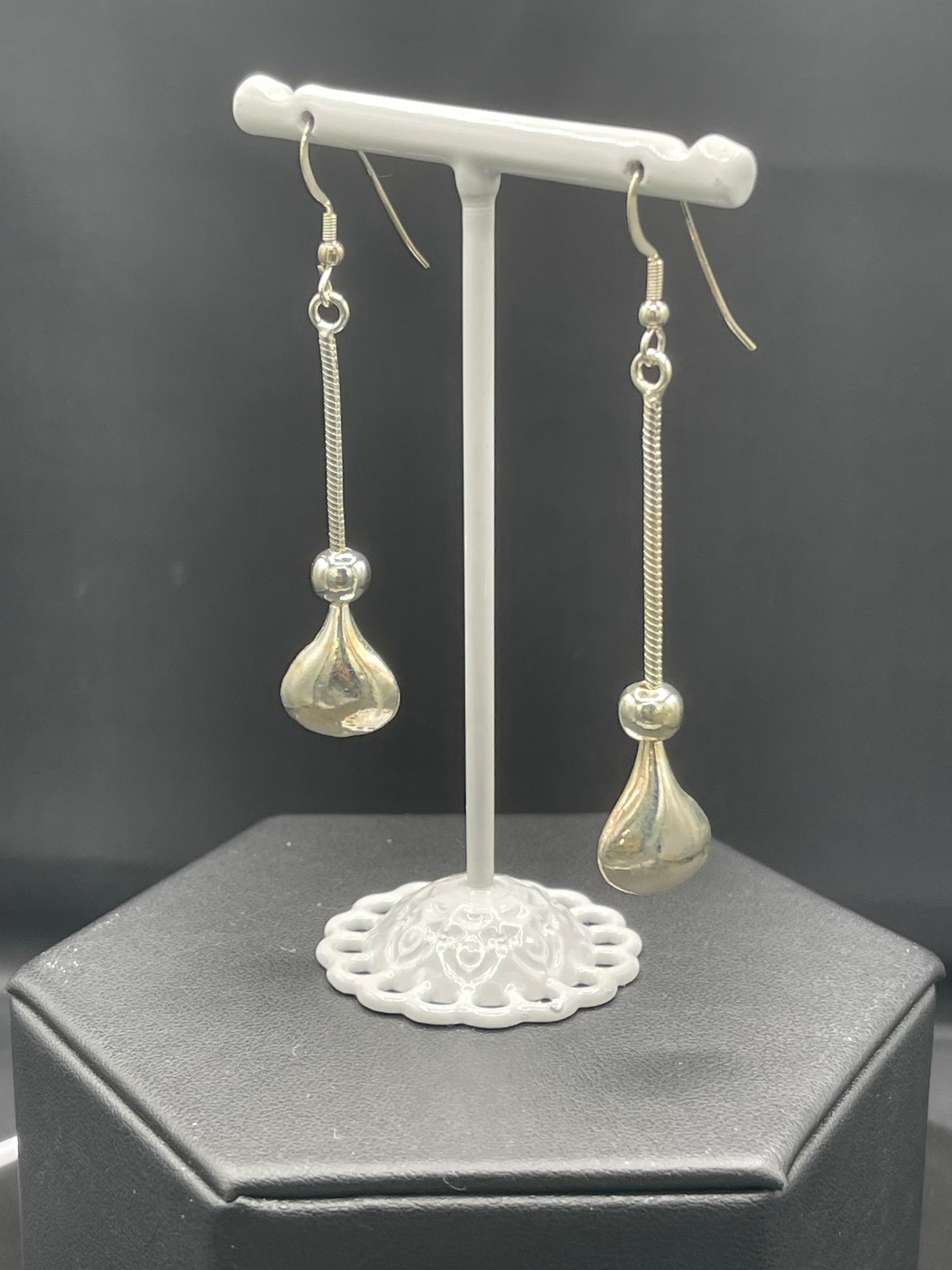 Solid Sterling Silver Tear Drop Adjustable Necklace & Dangle Earring Set