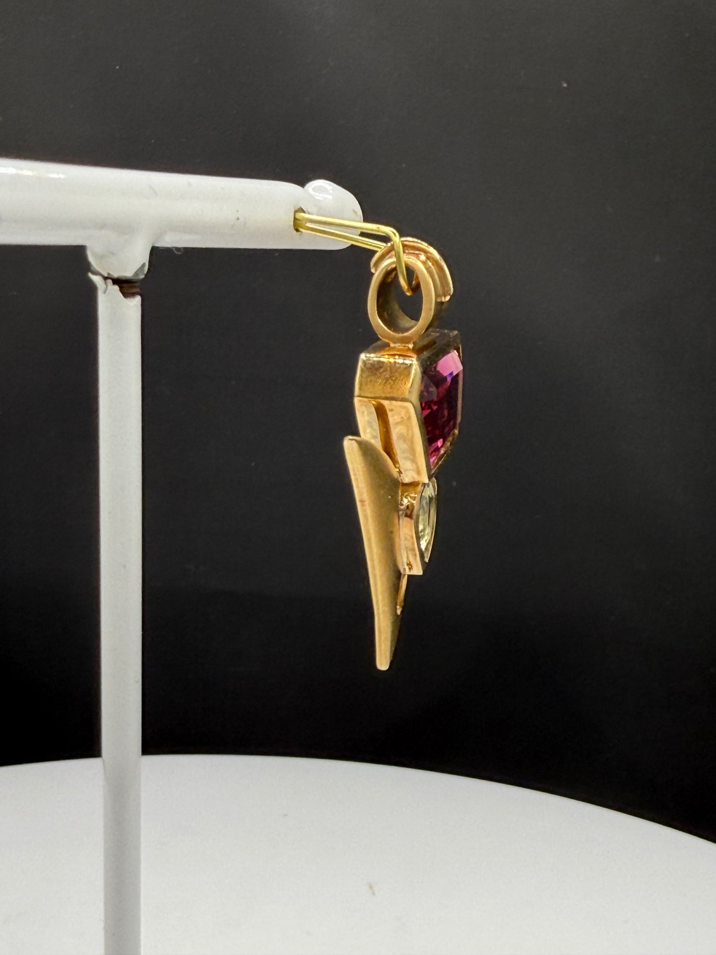 Natural Rubellite Tourmaline & Aquamarine 18K Yellow Gold Shark Tooth Pendant