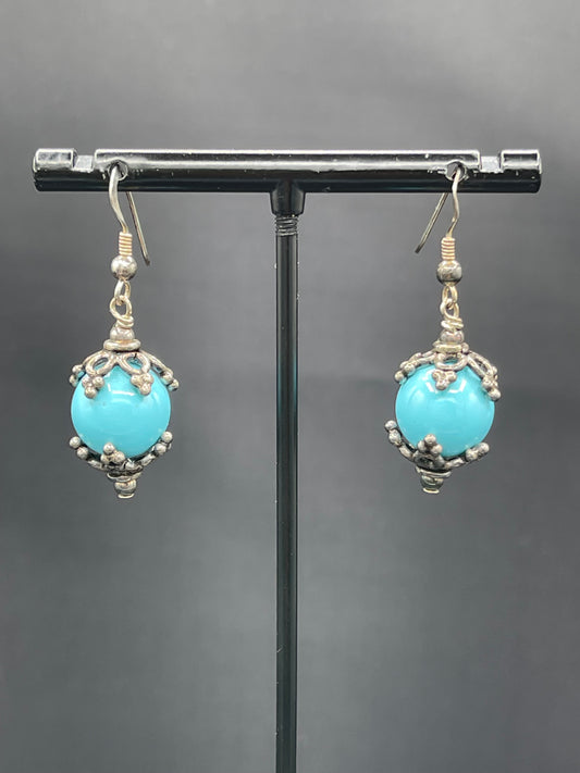Natural Turquoise Sterling Silver Dangle Earrings