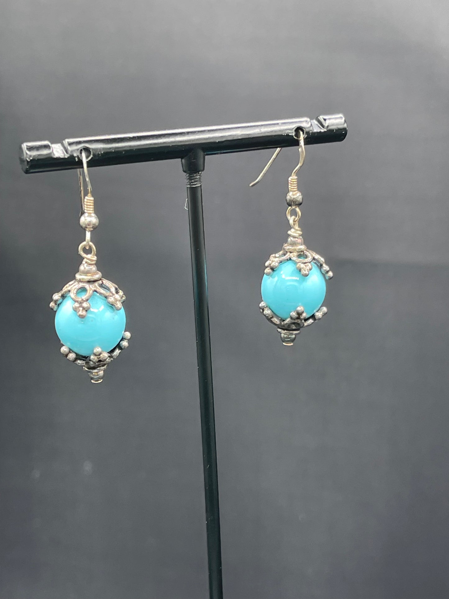 Natural Turquoise Sterling Silver Dangle Earrings