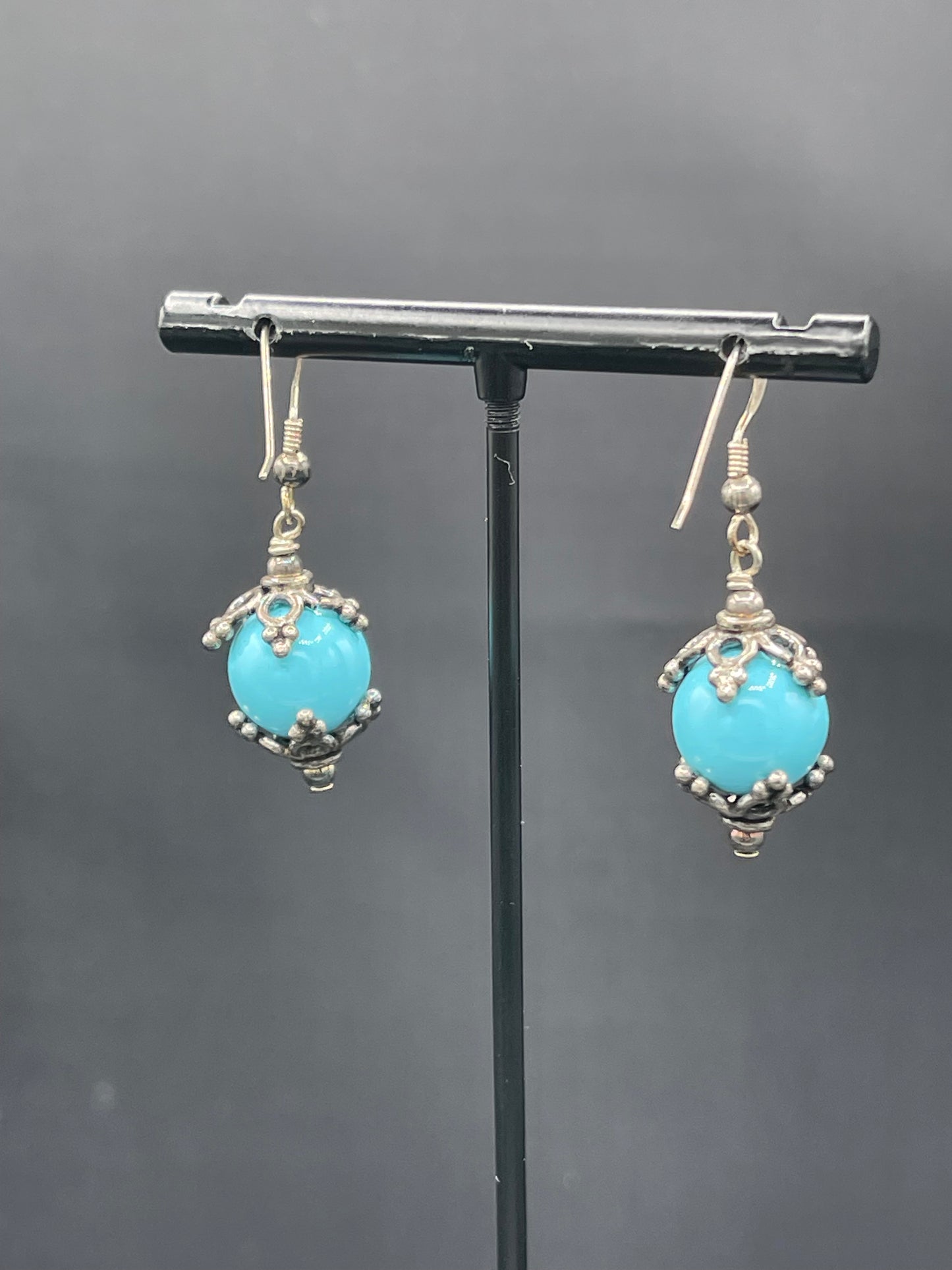 Natural Turquoise Sterling Silver Dangle Earrings