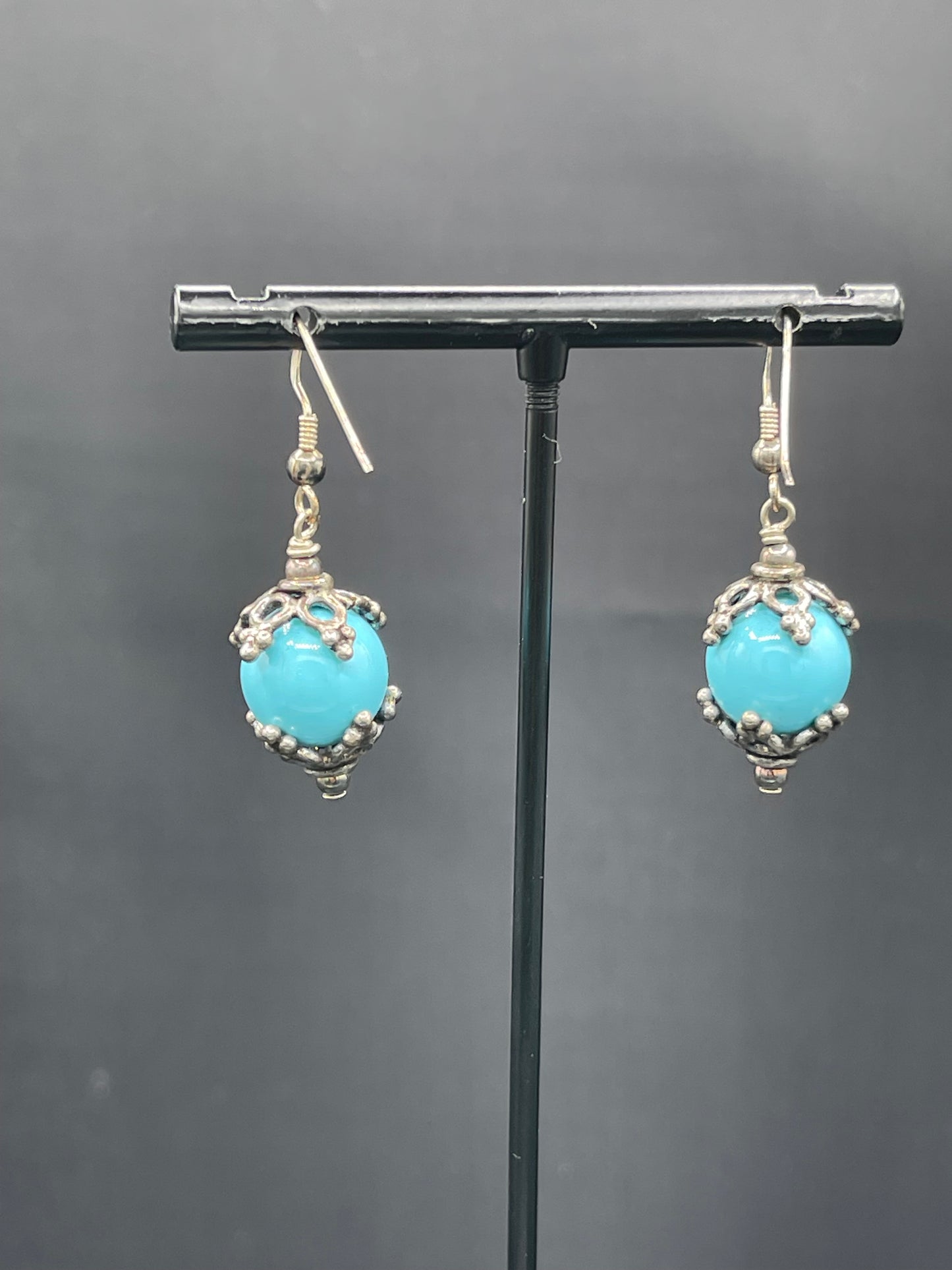 Natural Turquoise Sterling Silver Dangle Earrings