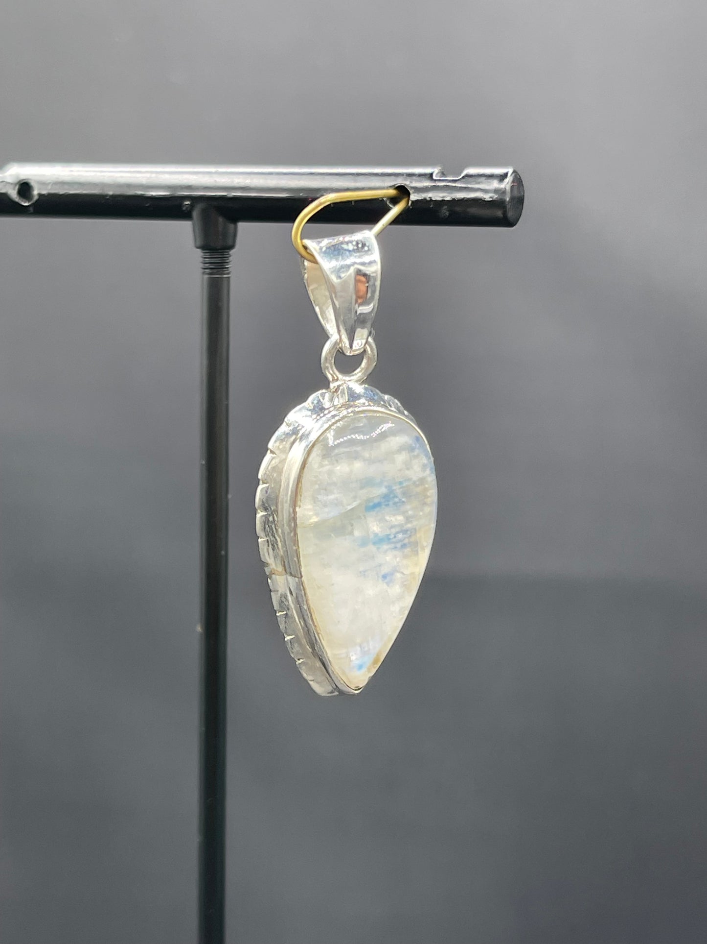 Natural Rainbow Moonstone Pear Cut Sterling Silver Pendant