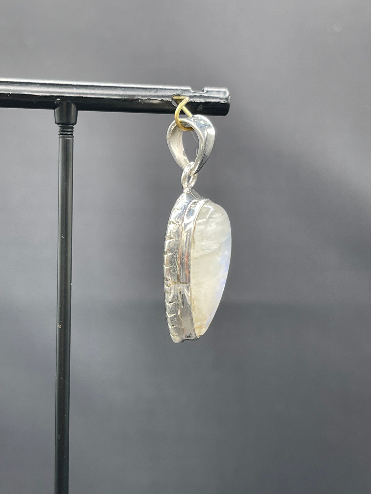 Natural Rainbow Moonstone Pear Cut Sterling Silver Pendant