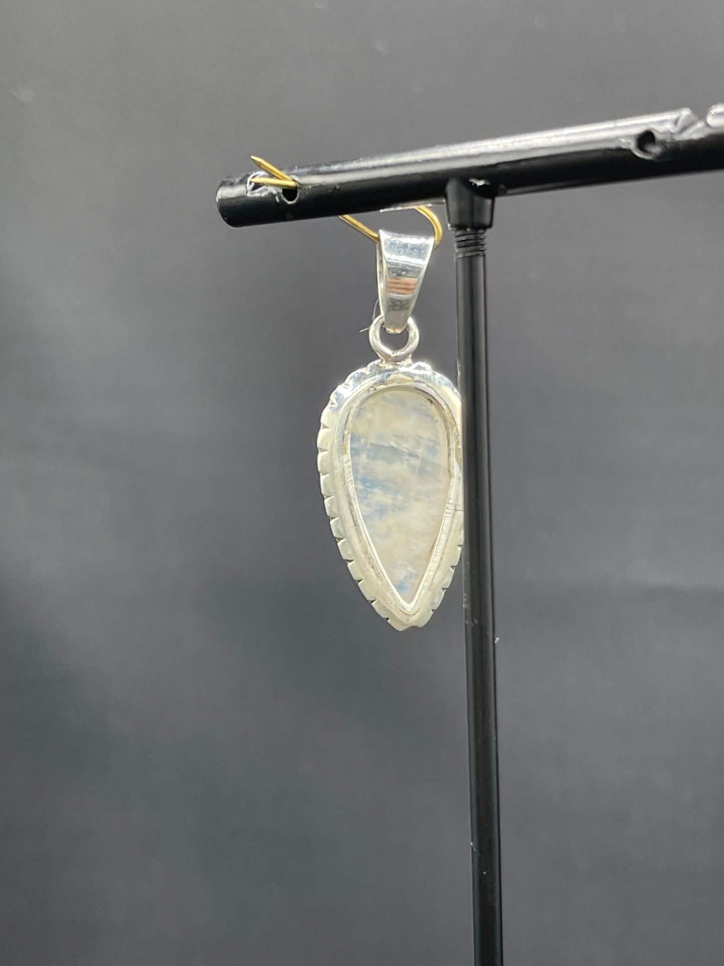 Natural Rainbow Moonstone Pear Cut Sterling Silver Pendant