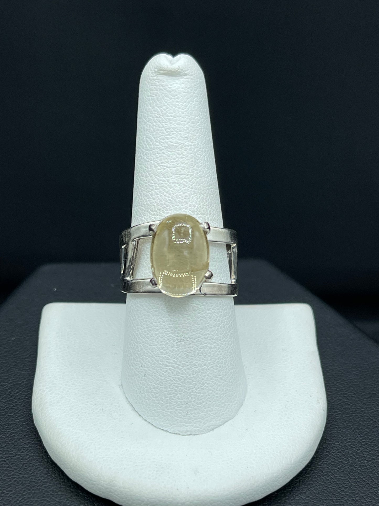 Natural Citrine Cabochon Sterling Silver Adjustable Ring