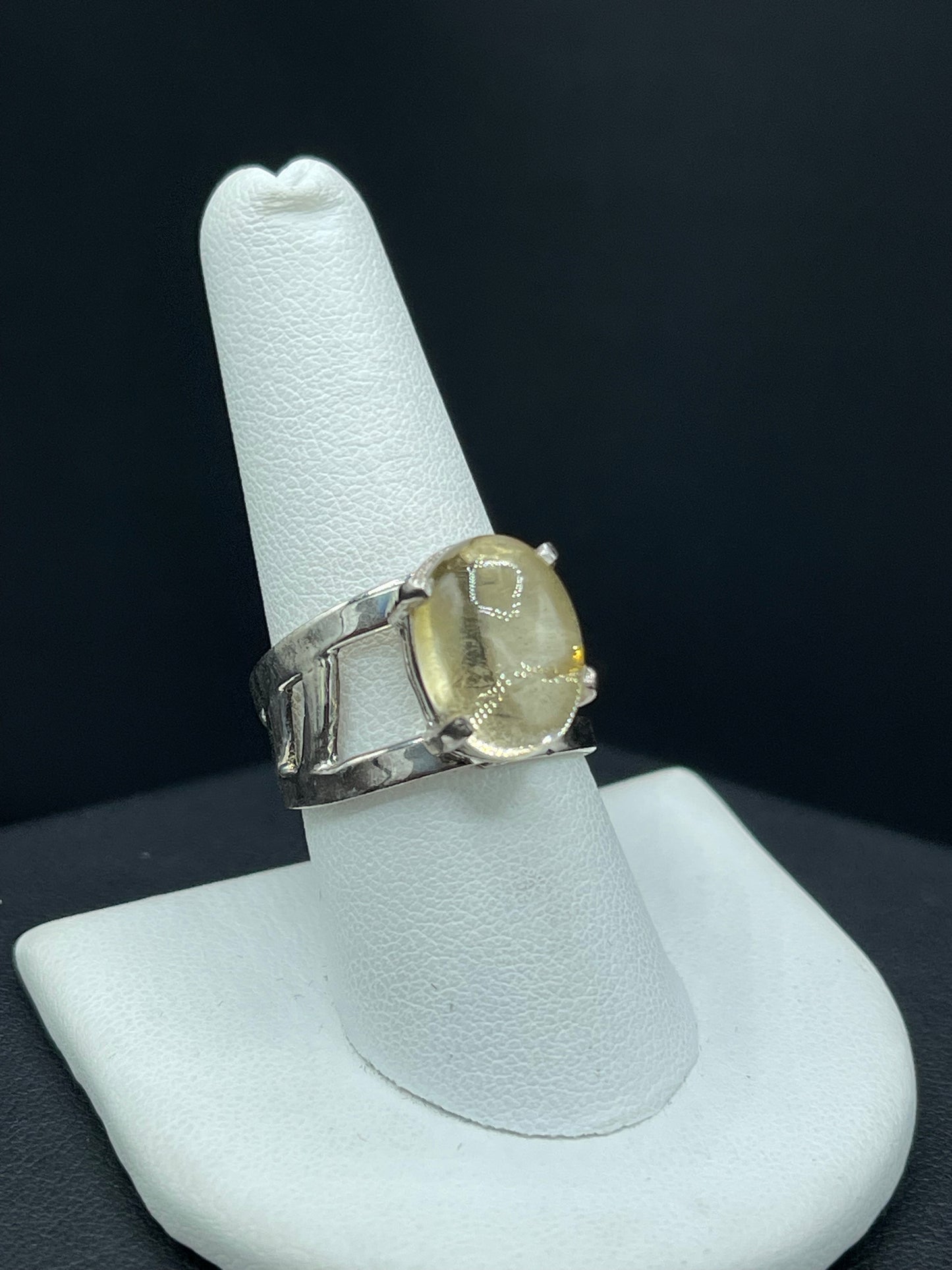 Natural Citrine Cabochon Sterling Silver Adjustable Ring