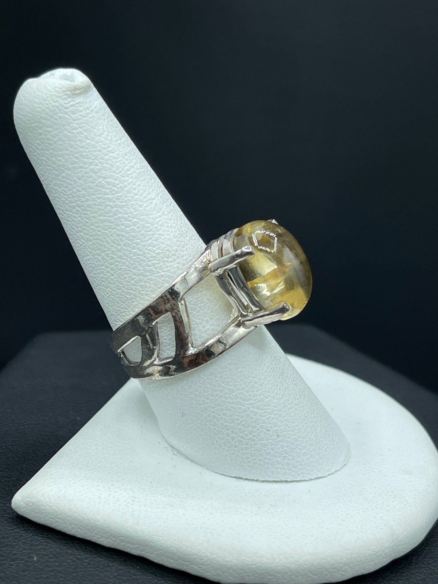 Natural Citrine Cabochon Sterling Silver Adjustable Ring