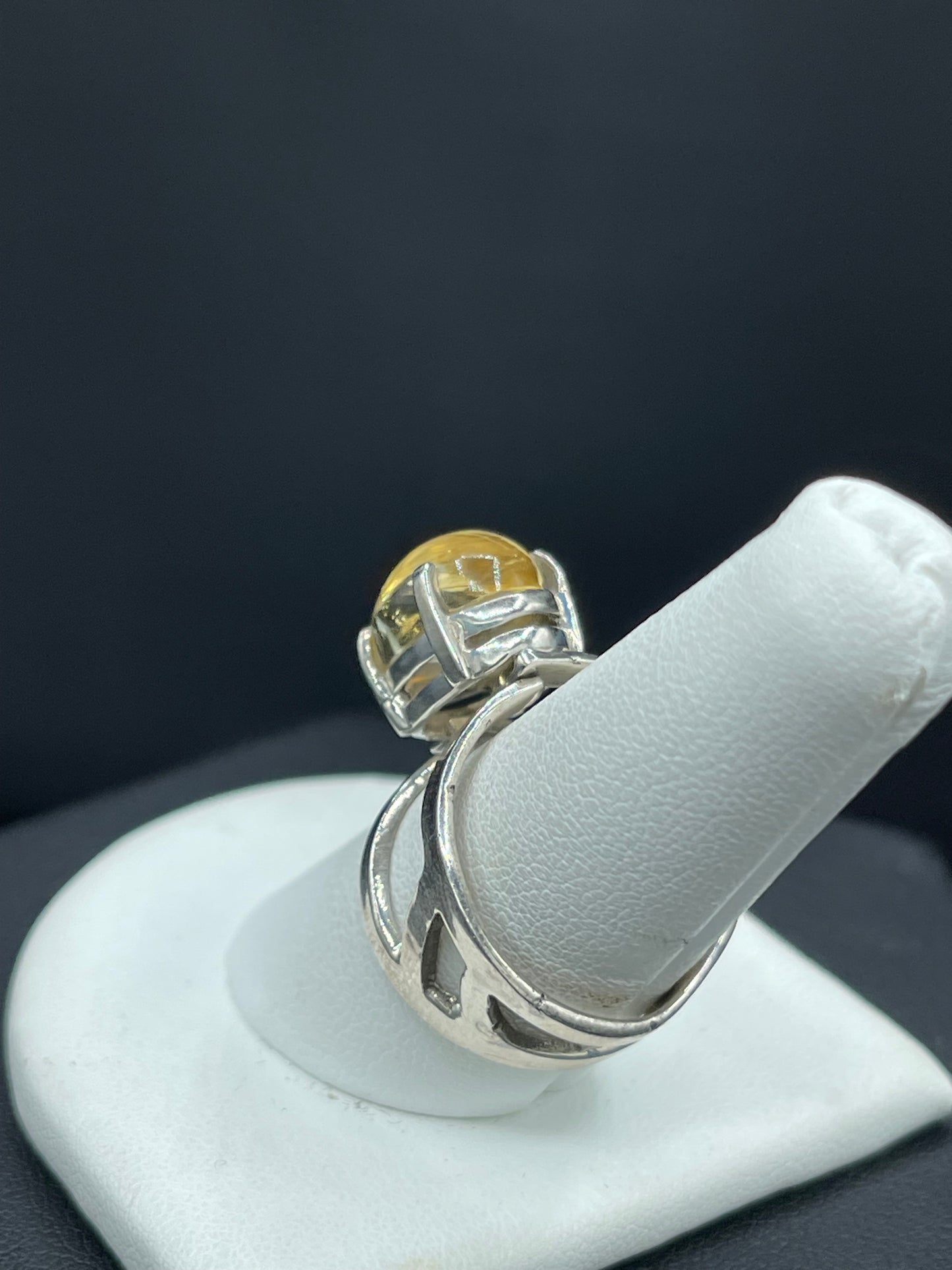 Natural Citrine Cabochon Sterling Silver Adjustable Ring