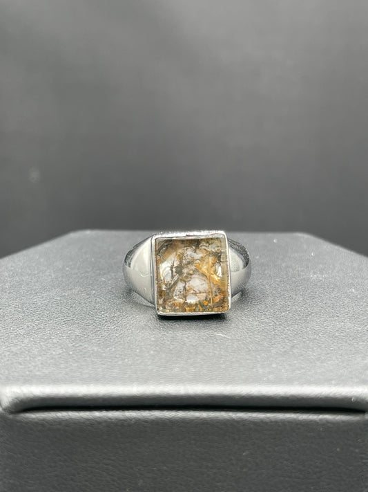 Natural Dendritic Quartz Sterling Silver Ring (Size 9)