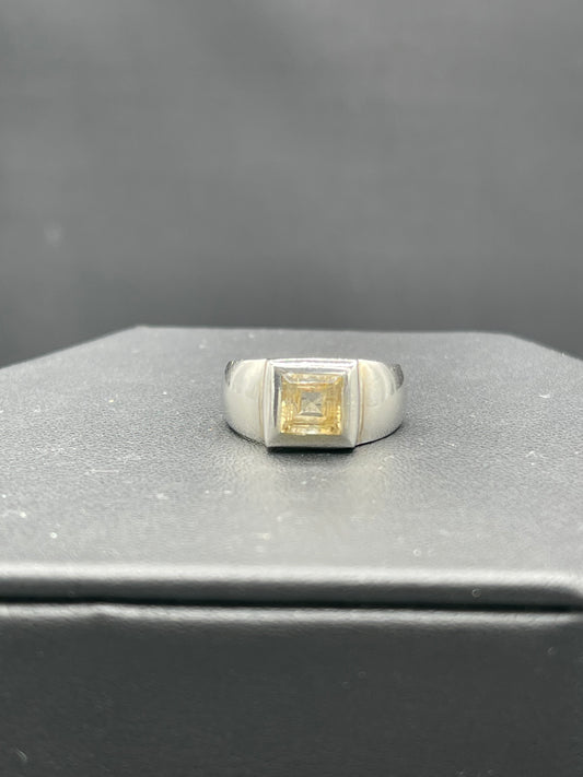 Vintage Natural Citrine Princess Cut Sterling Silver Ring (Size 6)