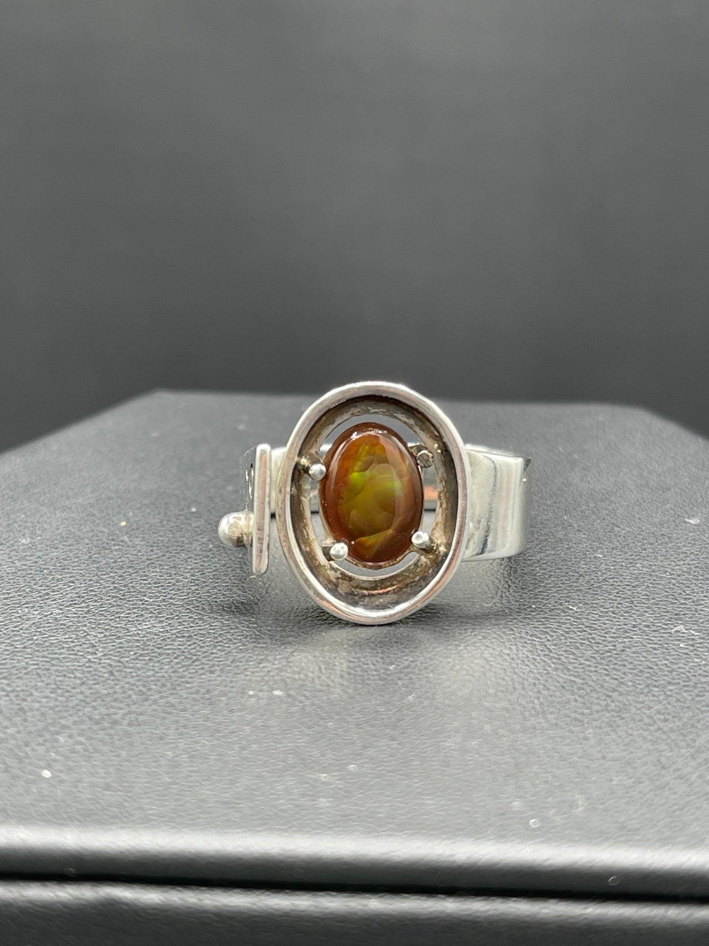 Natural Fire Agate Sterling Silver Designer Ring (Size 10)