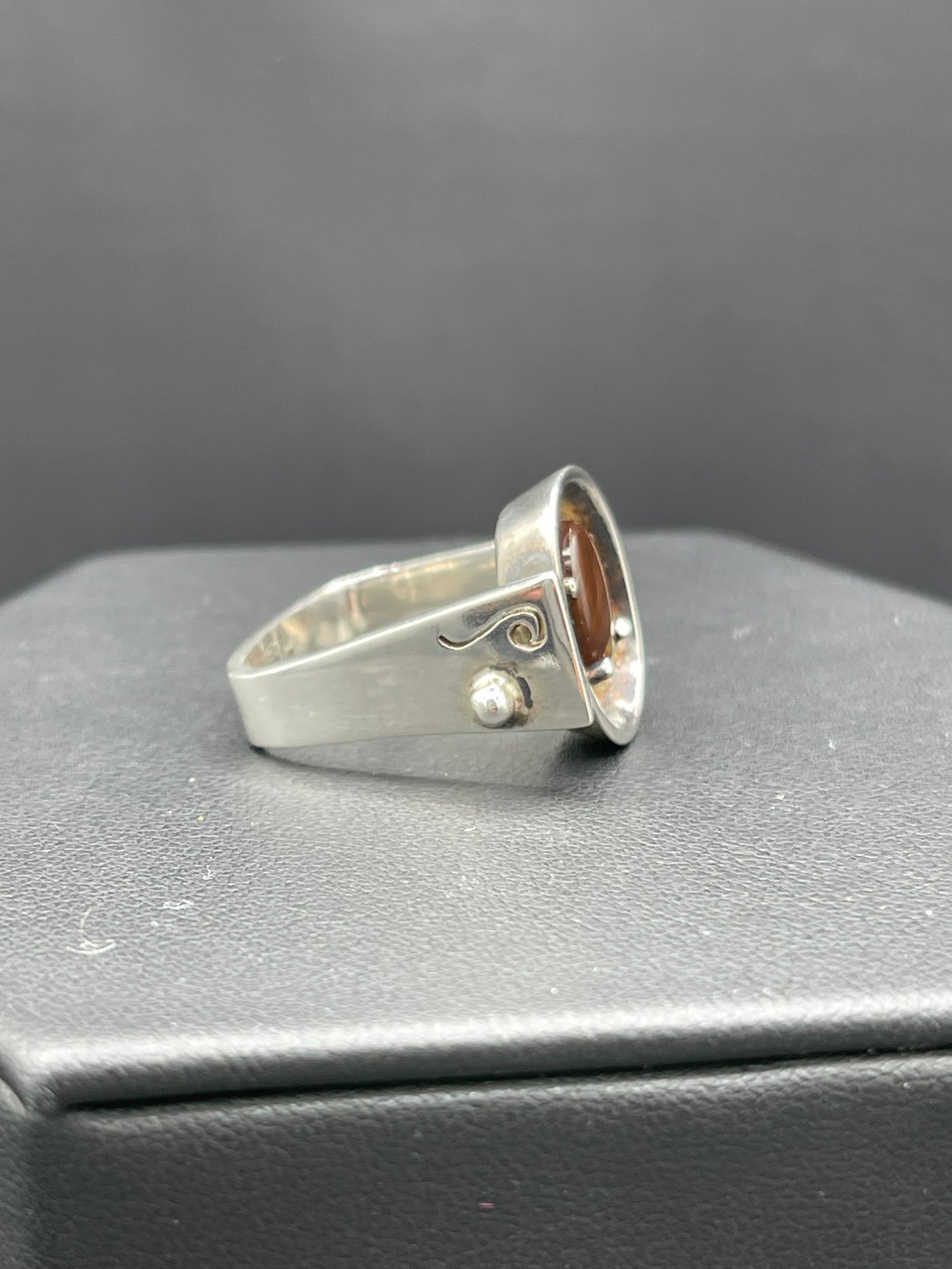 Natural Fire Agate Sterling Silver Designer Ring (Size 10)