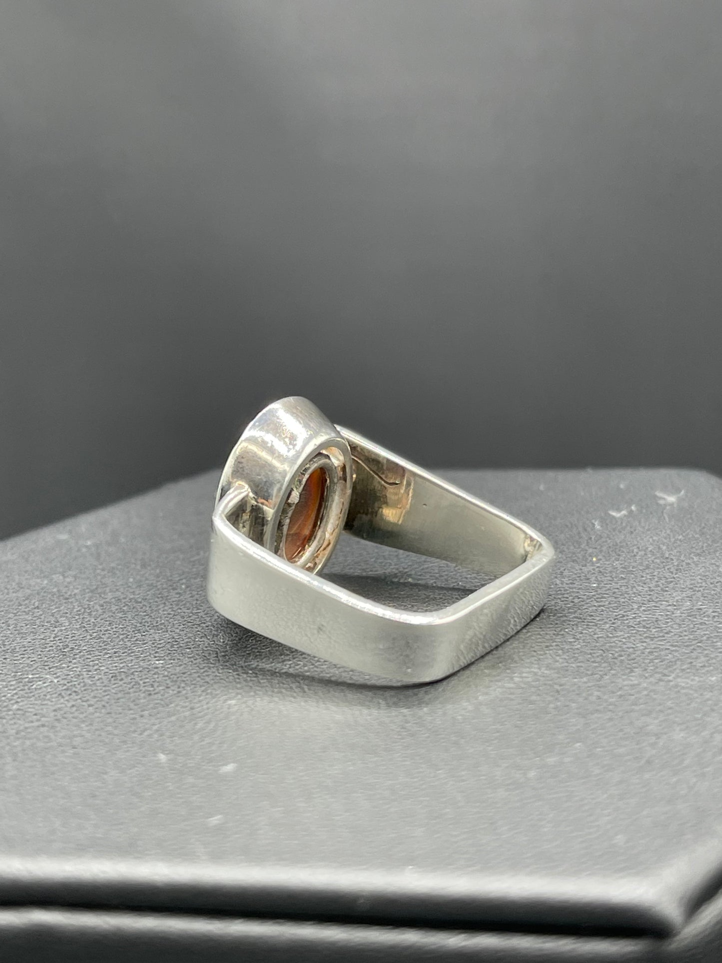 Natural Fire Agate Sterling Silver Designer Ring (Size 10)