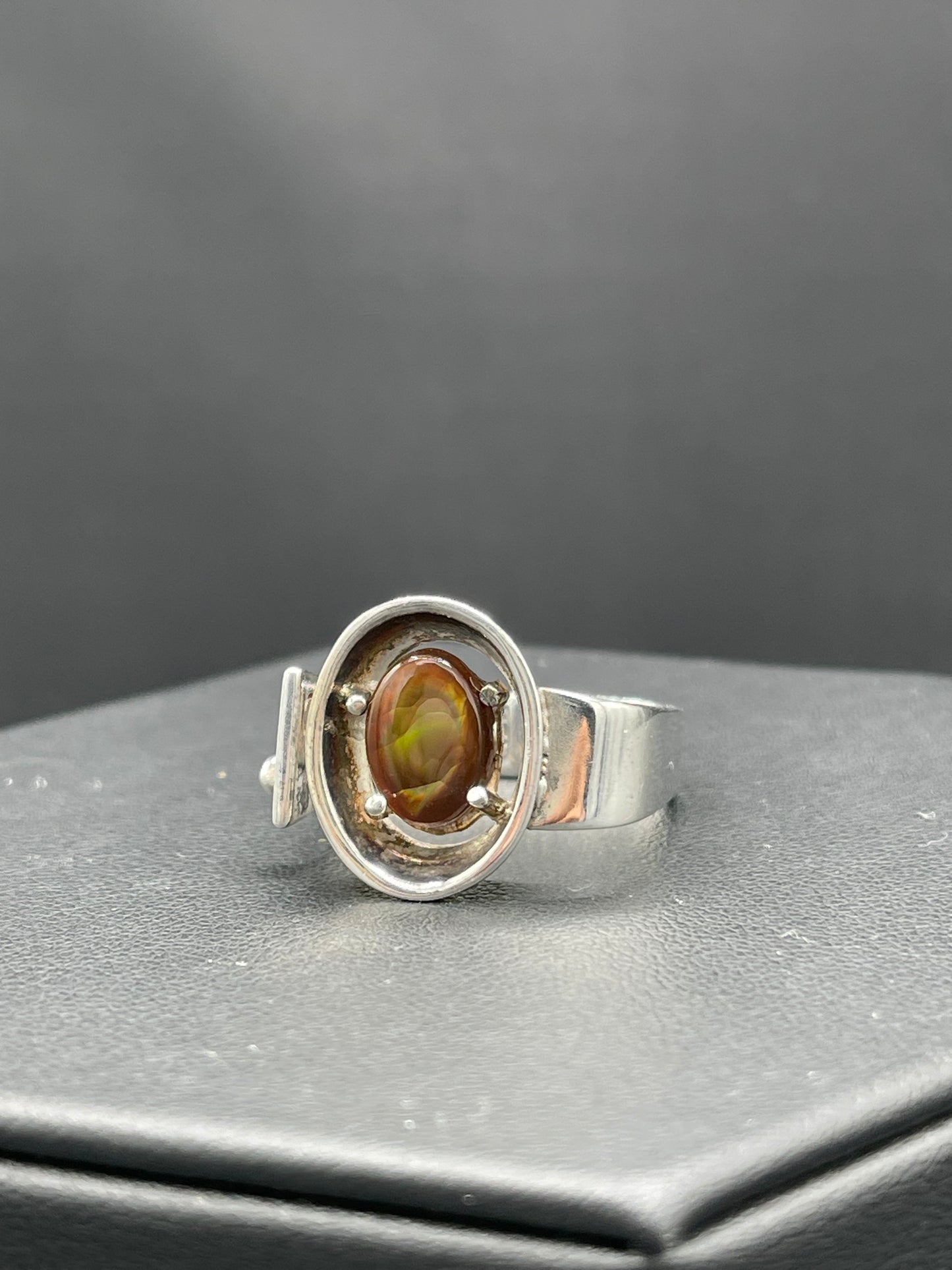 Natural Fire Agate Sterling Silver Designer Ring (Size 10)