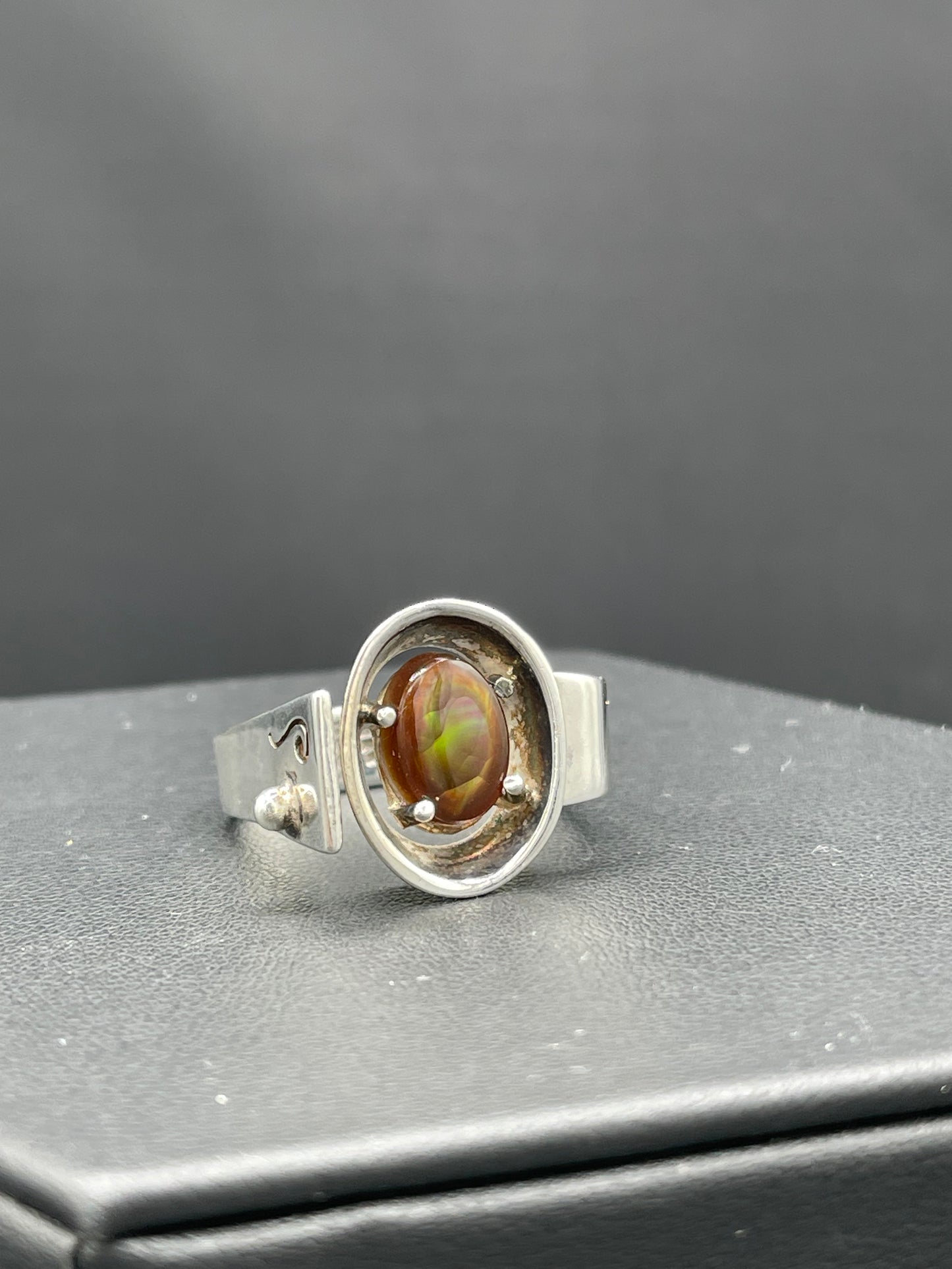 Natural Fire Agate Sterling Silver Designer Ring (Size 10)