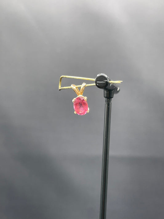 1.10 Carat Natural Rubellite Tourmaline 14k Yellow Gold Pendant