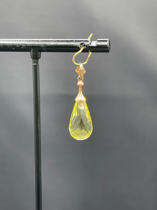 Natural Ouro Verde Quartz Briolette 14k Yellow Gold Pendant