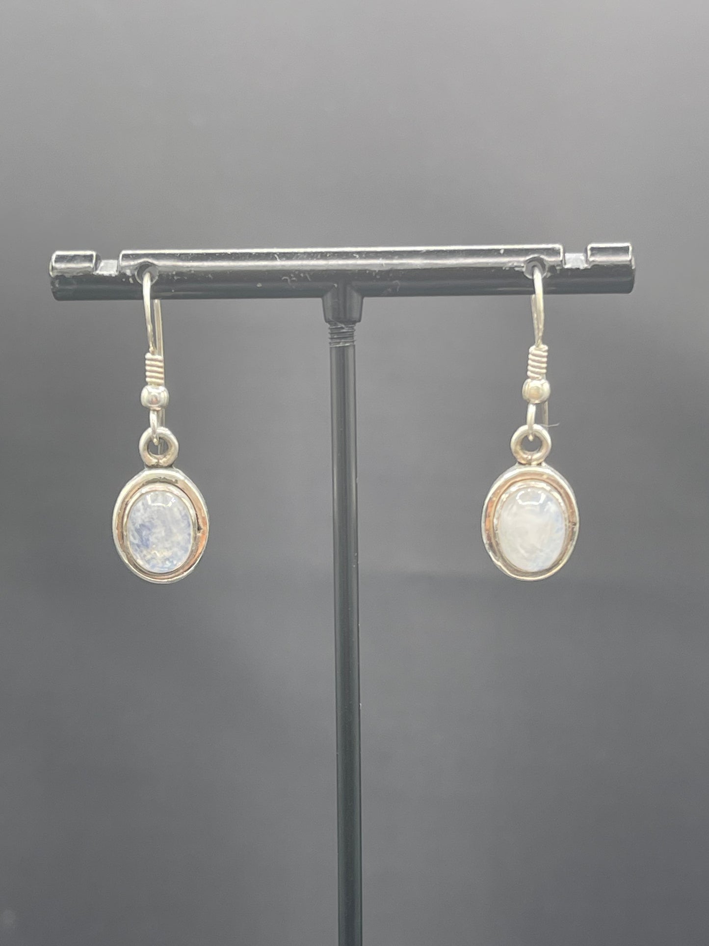Natural Rainbow Moonstone Sterling Silver Dangle Earrings