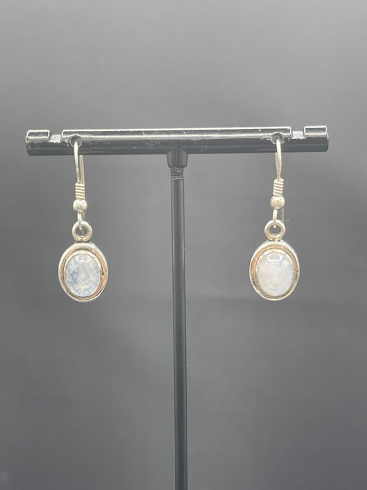 Natural Rainbow Moonstone Sterling Silver Dangle Earrings