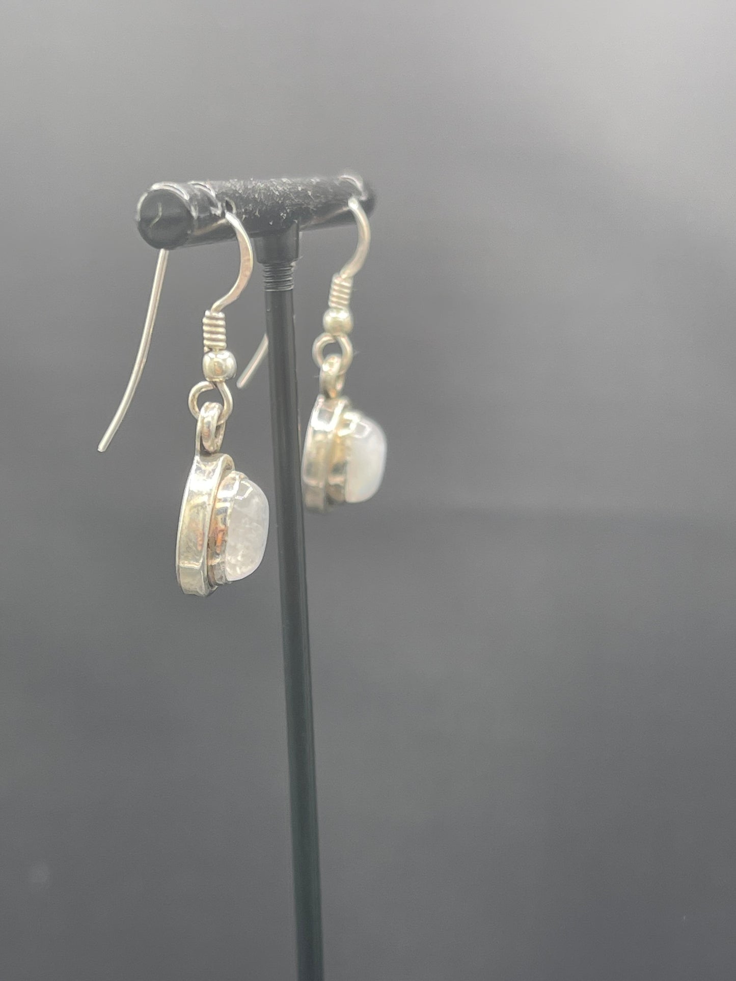 Natural Rainbow Moonstone Sterling Silver Dangle Earrings