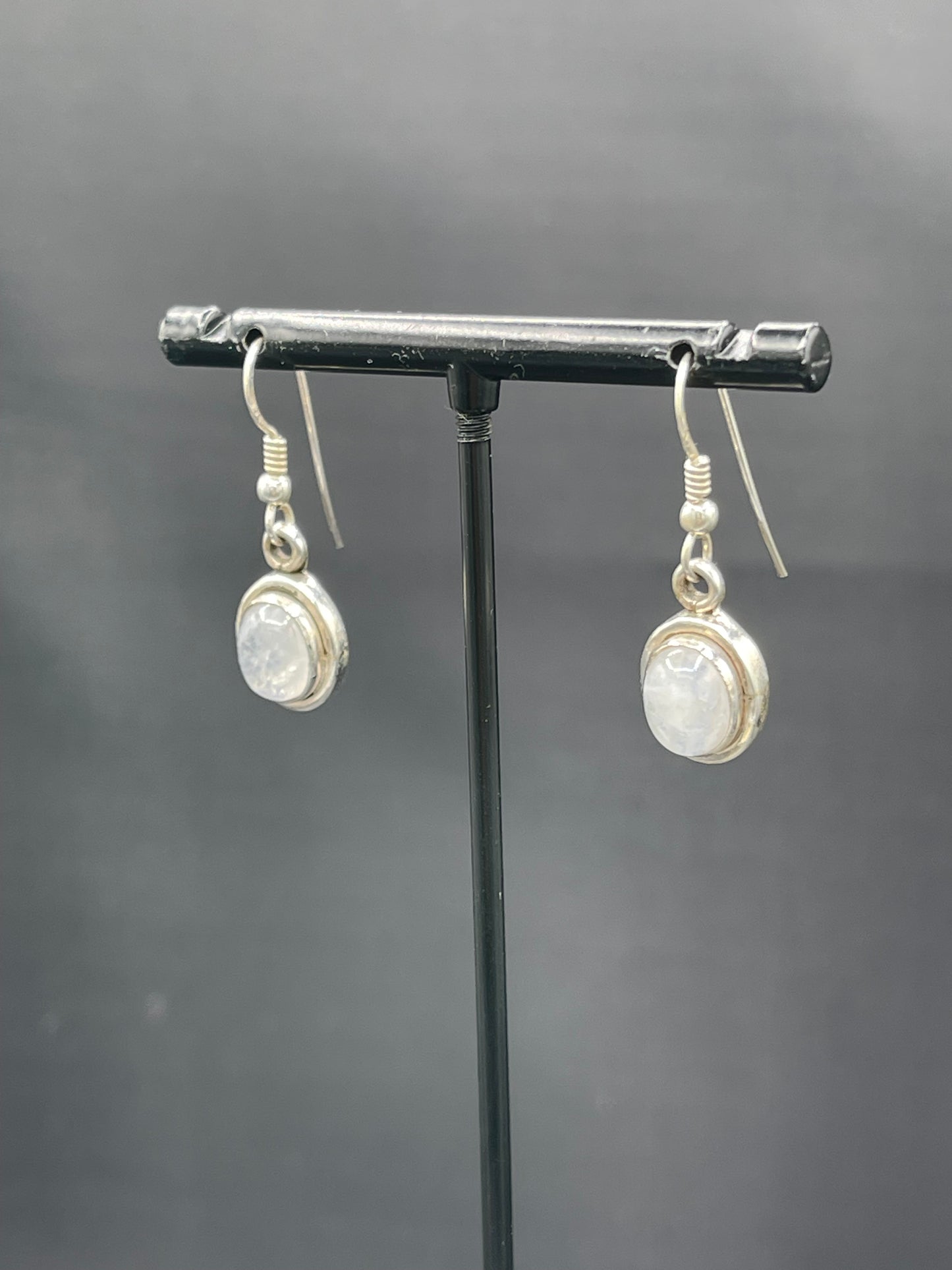 Natural Rainbow Moonstone Sterling Silver Dangle Earrings